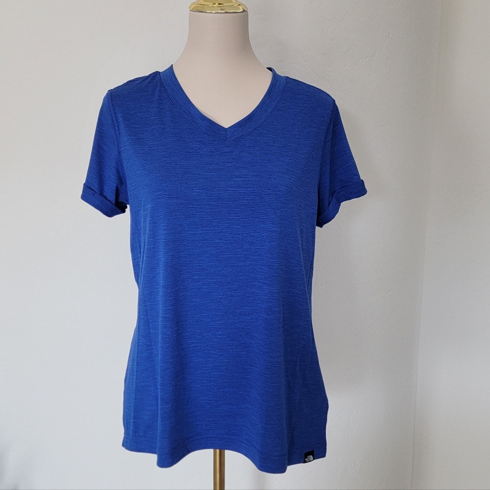 The North Face Women's V-Neck Short Cuffed Sleeve Shirt Cobalt Blue Size Large